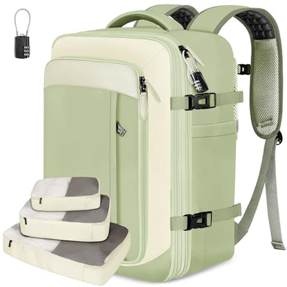 Vancropak Carry on Backpack for Women, Large Expandable Travel Backpack Fits 17.3" Laptop, Airplane Approved Suitcase Bag with Shoe Compartment, Lightweight Anti Theft Weekender Bag for Travel, Green - color: Green