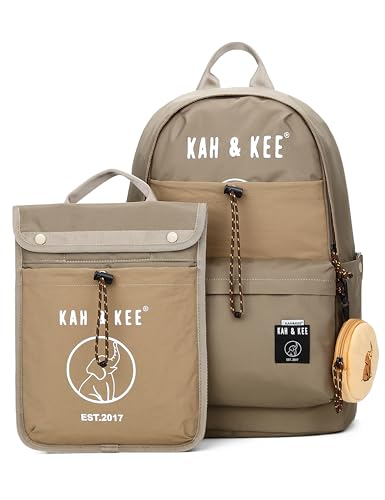 Kah&Kee Waterproof Laptop Backpack for Women - 17" Laptop Compartment + Detachable 11" iPad Tablet Sleeve, Ideal for Office & Work, School & Travel (Beige)