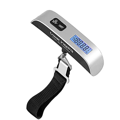 travel inspira Digital Luggage Scale – Portable Hanging Suitcase Weight Scale for Travel, 110 lb Capacity, Backlit LCD Display, Prevents Airport Overweight Fees, Battery Included - color: Silver
