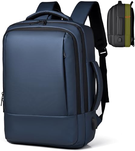 17/15.6" Business laptop backpack, PU Travel backpack,carry on backpack, Expandable laptop backpack Women Men,college backpack (02#updated, Blue) - color: 02#blue, style: 02#updated
