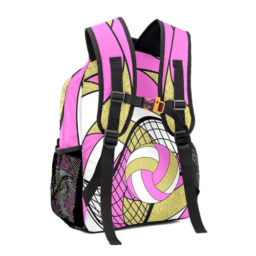 Volleyball Pink Gold Multifuction Waterproof Backpack with Name Custom Shoulders Bookbag for Birthday Holiday Gift - color: Volleyball Pink Gold