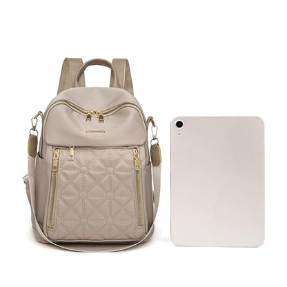 Pealwel Mini Nylon Women Backpacks,Small Ladies backpacks Lightweight Shoulder Satchel Bag Tote Handbag Casual Travel Daypack (Light Khaqi) - color: Light Khaqi