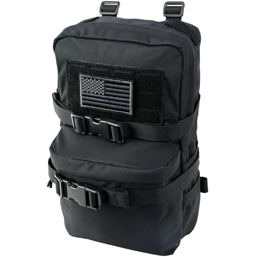 Tactical Mini Molle Hydration Pack,Molle Hydration Carrier with US Flag Water Resistant,Hydropack for Tactical Vest Backpack - style: Black