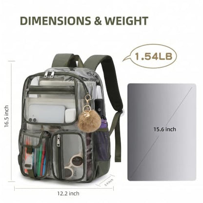Clear Backpacks for Girls Boys, Heavy Duty PVC Transparent School Bookbag See Through Back Pack for College Work Travel (Army Green) - color: Army Green