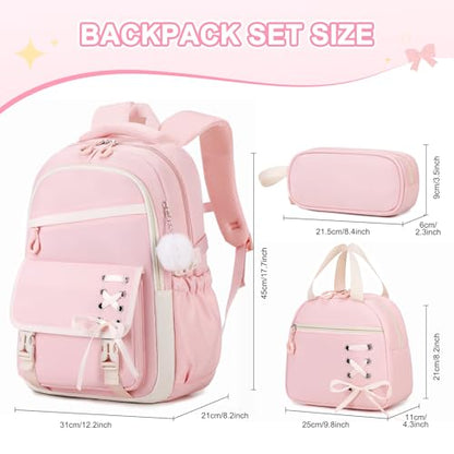 Scothen 3PCS Girls Backpack for School, Kids Backpack for Girls with Lunch Bag Pencil Case, Kids Bookbag Teen Backpacks for Elementary Middle High School (Pink) - color: Pink
