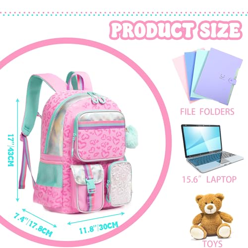 Meetbelify Pink Aesthetic Backpack for Elementary School Girls, 8-10 - color: Pink