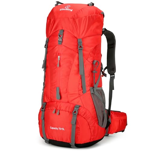 75L Hiking Backpack with Rain Cover Waterproof Camping Backpack Shoes Warehouse for Men Women, Frameless - color: Red, size: 75L