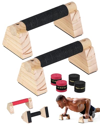 Wood Push Up Bars, Non-Slip Calisthenics Equipment for Strength Training, Solid Wood Calisthenics Bars & Parallettes Bars, Push Up Handles for Floor Exercises