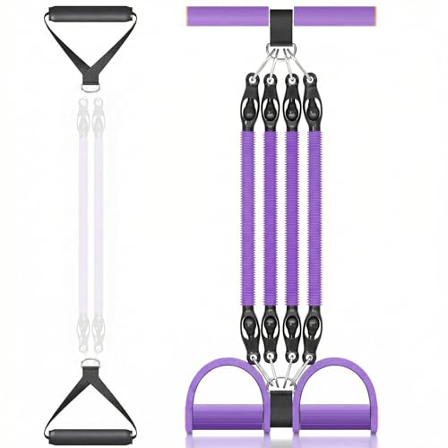 Multifunction Tension Rope, 2 Tubes Stretch Yoga Pedal Tension Strap, Adjustable Resistance, Tension Rope Fitness Equipment - color: purple-4