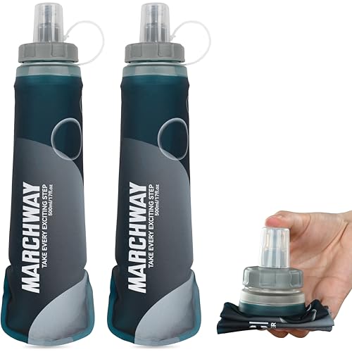 MARCHWAY Soft Hydration Flask with Wide Mouth, 300ml/500ml Collapsible TPU Water Bottle, Leakproof Portable Flexible for Running, Hiking, Cycling, Climbing, Gym, Travel (2pcs Blackish Green 300ml) - color: Blackish Green, size: 300ML