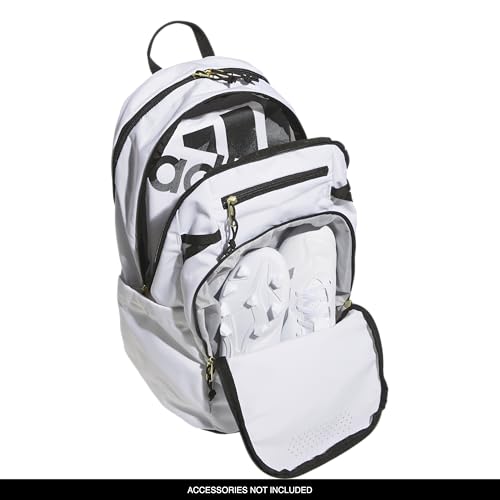 adidas Defender 5 Backpack for Sports, Gym, School and Travel, 33L, White/Gold Metallic/Black, OSFA - color: White/Gold Metallic/Black