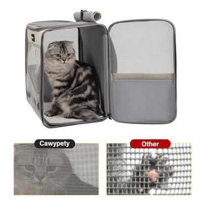 Cawypety Cat Carrier Backpack,Cat Carrier with Window Blind，Cat Backpack for Small Cats Dogs, Safety Straps, Collapsible, Breathability,Designed for Travel, Hiking, Outdoor,Car - color: Light gray