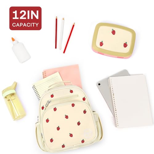 mibasies Toddler Backpacks for Girls 2-4: Quilted Backpack for Preschool Prek Daycare - Cute 12 Inches Bookbag for Little Kids Strawberry Beige - color: Strawberry Beige, style: Toddler-12"h(not Fit Folder)