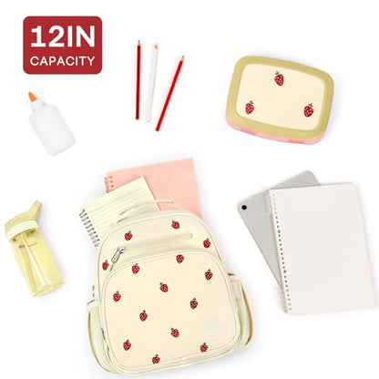 mibasies Toddler Backpacks for Girls 2-4: Quilted Backpack for Preschool Prek Daycare - Cute 12 Inches Bookbag for Little Kids Strawberry Beige - color: Strawberry Beige, style: Toddler-12"h(not Fit Folder)
