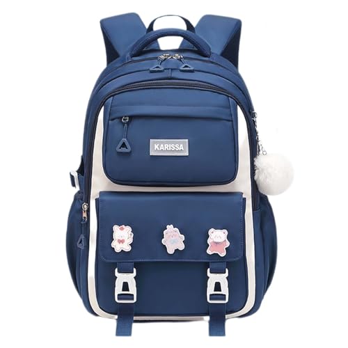 Cute Backpack for Kids Teen Girls Kawaii Aesthetic Elementary Middle School Student Bookbag Preppy Laptop Backpack for Ages 6-8 8-10 10-12 with Pin Accessories Plush Pendant - color: Navy, size: Small
