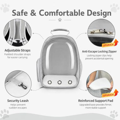 Expandable Cat Carrier Backpack with Bubble Window, Grey - color: Grey