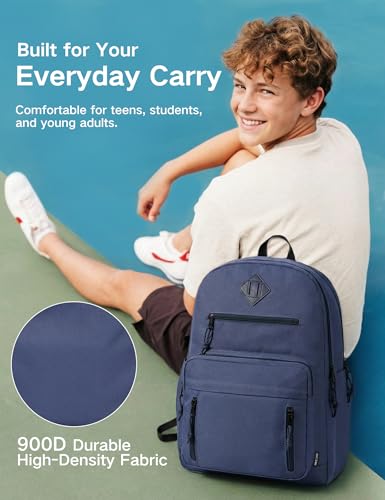 VASCHY School Backpack,Two Compartments Daypack Bookbag Schoolbag for High School Teen Boy Girls/College/Work/Men Women Navy - color: Navy