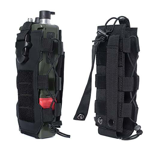 2023 Upgrade Laser Cut Design Molle Radio Pouch Holder & Molle Adjustable Water Bottle Holder 40 oz,Black/Green/Coyote Tan Tactical Bottle Pouch for Backpack Belt - color: Black