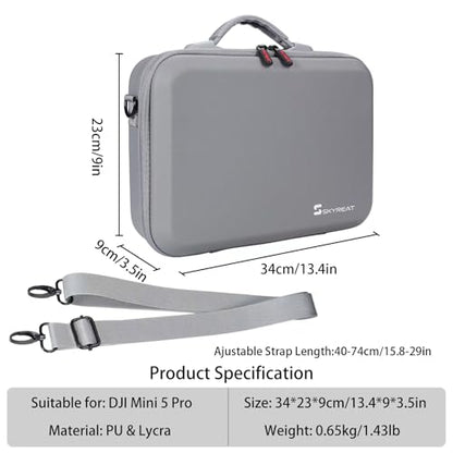 Skyreat Mini 5 Pro Case – PU Leather Hard Carrying Case Compatible with DJI Mini 5 Pro Fly More Combo, RC 2 Display Controller, Drone, Batteries, ND Filters & Accessories