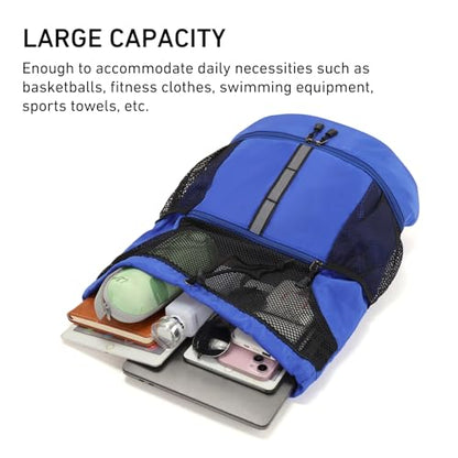 Valleycomfy Drawstring Gym Bag Sports Backpack With Shoe Compartment and Reflective Strips Royal Blue - color: Royal Blue