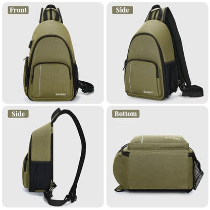 BAIGIO Camera Sling Bag Small Camera Backpack for Photographers,Water-resistant Camera Crossbody Bag Travel Caemra Backpack for DSLR SLR Mirrorless Camera - color: Green