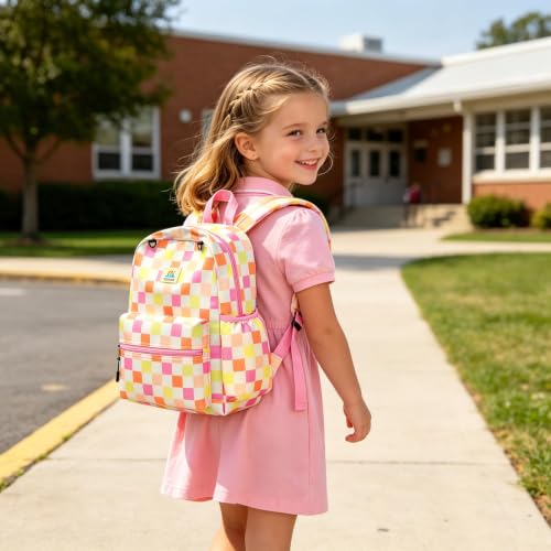 STEAMEDBUN Kids Backpack for Boys Girls 5-8, 15inch Girls Boys Backpacks Kindergarten - color: Pink Checkerboard, size: SMALL-15"H(fit folder)