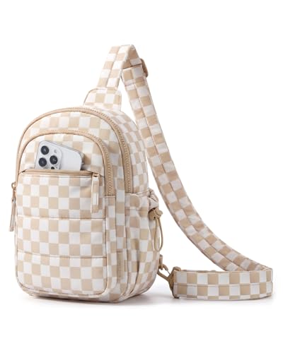 BAGSMART Small Sling Bag for Women, Puffer Crossbody Bag Purses Hobo Handbag Fanny Packs for Travel Hiking - color: Checkered