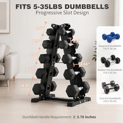 LIONSCOOL 5/6 Tier A-Frame Dumbbell Rack Stand Only, Heavy Duty Steel Weight Rack for Home Gym, Space-Saving Dumbbell Stand (200/300/600LBS Capacity) - size: 5 Tier 5-35LB