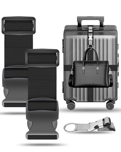 BILIONE 2 Pack Luggage Straps for Suitcases Adjustable Bright Nylon Belt to Identify, with Add A Bag Strap, Travel Essentials for Air Flying - color: Black+Grey