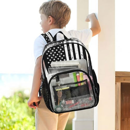 American Flag with Hockey Clear Backpack PVC Transparent School Backpack Lightweight Student Book Bags Capacity Clear Bag - color: Cerebral Grey