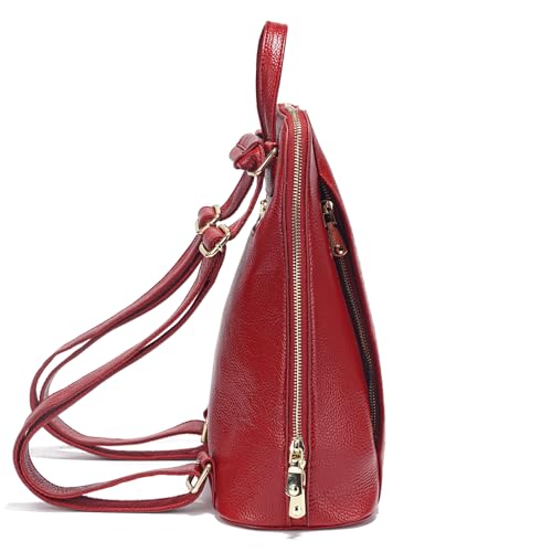 zency 100% Genuine Leather Knapsack Ladies Alligator Pattern Women Backpack For Work Laptop (Dark Red) - color: Dark Red