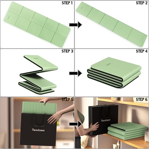 Readaeer Foldable Yoga Mat for Travel Folding Yoga Mat 6mm Thick with Carrying Bag, Non-Slip TPE Exercise Pilates Mat for 72" L x 24" W x 0.24 Inch - color: Green