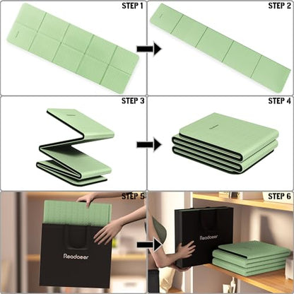 Readaeer Foldable Yoga Mat for Travel Folding Yoga Mat 6mm Thick with Carrying Bag, Non-Slip TPE Exercise Pilates Mat for 72" L x 24" W x 0.24 Inch - color: Green