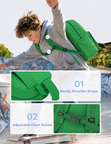 VASCHY School Backpacks, Lightweight Bookbag Schoolbag for Boys Girls Casual Basic Simple Daypack for Men Women Bright Green - color: Bright Green