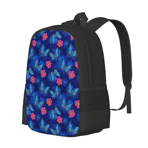 Lightweight Polyester Daypack Blue Butterfly, Anti Theft Large Capacity Travel Hiking Backpack Unisex Carry On Bag for Outdoor Commute Business Use - color: Design (121)