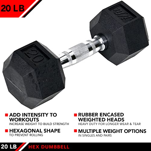 JFIT Rubber Hex Dumbbell - style: 20lb (Single)