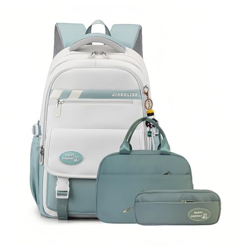 VIDOSCLA Kids Girls Backpack for School 3Pcs Students Bookbag Set Teen Boys Backpack with Lunch Box - color: A42 #Grey&blue-lunch Box Set