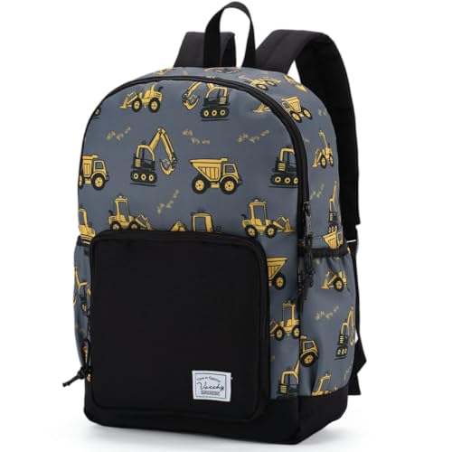 VASCHY Kids backpacks, Cute Lightweight Water Resistant Preschool Backpack for Boys and Girls Chest Strap | Cute - color: Gray Excavator, size: Small (4-6 Yrs) - 15'' H
