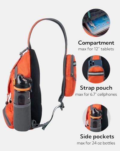 WATERFLY Packable Small Crossbody Sling Backpack Shoulder Chest Bag Daypack for Hiking Traveling - color: Orange
