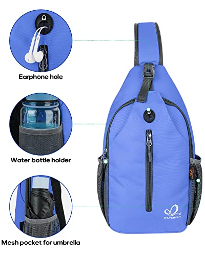 WATERFLY Crossbody Sling Backpack Sling Bag Travel Hiking Chest Bag Daypack - color: Z-sea Blue