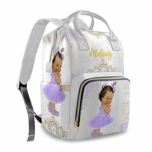 Artsadd Personalized Name Diaper Bag Backpack for Mom and Dad, Custom Royal Princess Baby Bags for Newborn African/American Boys & Girls Daycare Bag, Baby Backpack for Mom Gift - color: Gray+diamond