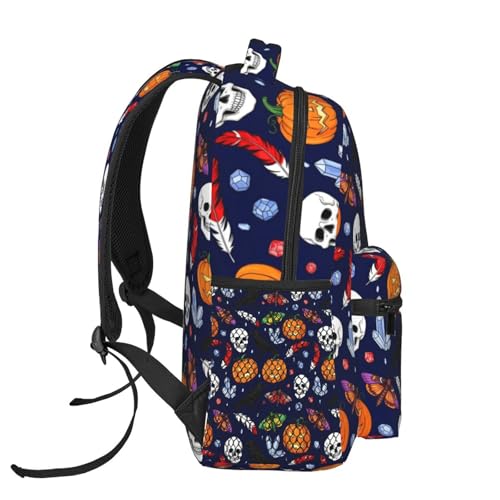 Gym and Sports Backpack Halloween Raven Pumpkin Skull, Lightweight Casual Daypack with Side Water Bottle Pocket for Beach and Outdoor - color: Pattern (269)