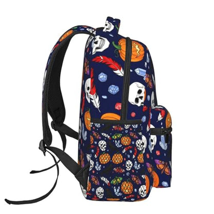 Gym and Sports Backpack Halloween Raven Pumpkin Skull, Lightweight Casual Daypack with Side Water Bottle Pocket for Beach and Outdoor - color: Pattern (269)