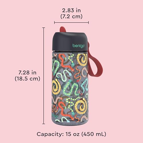 Bentgo Kids Water Bottle - Leak-Proof, Durable Tritan PFAS- & BPA-Free 15 fl oz, Kids/Toddlers Ages 3+ for School & Sports; Bite & Sip Spout, Carrying Handle, Dishwasher Safe (NEW Sssnakes) - color: Sssnakes