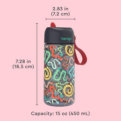 Bentgo Kids Water Bottle - Leak-Proof, Durable Tritan PFAS- & BPA-Free 15 fl oz, Kids/Toddlers Ages 3+ for School & Sports; Bite & Sip Spout, Carrying Handle, Dishwasher Safe (NEW Sssnakes) - color: Sssnakes