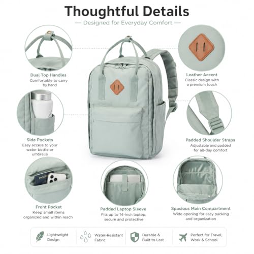 Travel Backpack for Women & Men, Laptop Backpack Fits 15.6 Inch Laptop, Water-Resistant Durable Computer Bag for Work, College & Daily Commute (Light Green) - color: Light Green