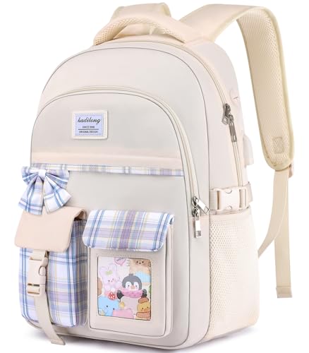 kadilong School Backpack for Teen Girls,Laptop Backpack Bookbag for Women in Middle High School,Mochila Escolar para Niñas - color: Beige, size: 15,6 inch
