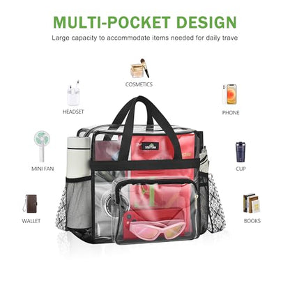 MAY TREE Clear Bag for Stadium Events, 12x6x12 Clear Tote Bag with Removable Strap, Transparent Bag for Concert Sports Gym, White Block-Strap - color: White Block-Strap