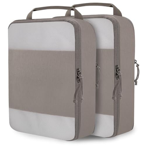 Extra Large Compression Packing Cubes, 2 Set Compression bags for Travel Packing Organizer, Expandable Compression Cubes for Travel, Khaki Mesh - color: Mesh Khaki, size: Extra Large