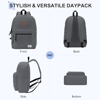 VX VONXURY Backpack for Men Women, Lightweight Kids School Bag, Classic Basic Laptop Bookbag for College Work Travel Hiking - color: Dark Grey
